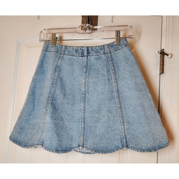 EXP BY EXPRESS Vintage Denim A-Line Button Front Light Wash Mini Skirt Jnrs 1/2 - Picture 2 of 6